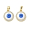 Brass Micro Pave Cubic Zirconia Pendants, with Enamel, Flat Round with Evil Eye, Real 18K Gold Plated, 15.5x13x3mm, Hole: 2.5x5mm