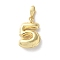 Brass Pendants, Number Charms, Rack Plating, Long-Lasting Plated, Lead Free & Cadmium Free, Real 18K Gold Plated, 14.5x10x4mm, Hole: 4x2.5mm