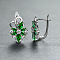 Brass Micro Pave Cubic Zirconia Flower Hoop Earrings, Platinum, Green, 16x11mm