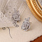 Flower Brass Micro Pave Clear Cubic Zirconia Stud Earrings, with Sterling Silver Needle, Platinum, 21.5x15mm