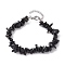 Natural Obsidian Chips Beaded Bracelet, with 304 Stainless Steel Clasps, 7-1/8 inch(18.2cm)