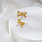 Simple Design Stainless Steel Bowknot with Clear Cubic Zirconia Teardrop Dangle Earring Studs for Women, Real 18K Gold Plated, 18x20.66mm