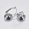 Tarnish Resistant 304 Stainless Steel Leverback Earring Settings, with Loop, Flat Round, Stainless Steel Color, 23x12.5x12mm, Hole: 1mm, Pin: 0.7mm, Tray: 12mm
