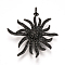 Brass Micro Pave Cubic Zirconia Pendants, Cadmium Free & Lead Free, with Jump Rings, Flower, Black, Gunmetal, 32x30x6mm, Hole: 2.5mm