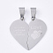 Non-Tarnish 201 Stainless Steel Split Pendants, Quote Pendants, Heart with Heart, with Word, Stainless Steel Color, 27x28.5x1mm, Hole: 8x4mm