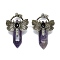 Natural Amethyst Faceted Pointed Bullet Big Pendants, Rack Plating Antique Silver Plated Alloy Butterfly Charms, Cadmium Free & Lead Free, 54x33.5x18.5~19mm, Hole: 6.5x7.5mm