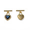 Brass Micro Pave Clear Cubic Zirconia Toggle Clasps, with Synthetic Abalone Shell/Paua Shell, Nickel Free, Heart, Real 18K Gold Plated, 21.5mm, Hole: 1.2mm