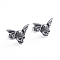 Retro 304 Stainless Steel Stud Earrings, with Ear Nuts, Skull with Wing, Antique Silver, 10x16mm, Pin: 0.7mm