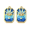 304 Stainless Steel Pendants, with Rhinestone and Enamel, Ion Plating(IP), Real 18K Gold Plated, Rectangle with Eye Charm, Pale Turquoise, 20x11x3mm, Hole: 1.5mm