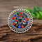 Vintage Ethnic Style Hollowed-out Flower Zinc Alloy Rhinestone Rings, Antique Silver, Colorful, Inner Diameter: 17mm