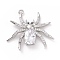 Eco-friendly Brass Micro Pave Cubic Zirconia Pendants, Cadmium Free & Lead Free, Long-Lasting Plated, Spider, Platinum, 24x26x4mm, Hole: 1.2mm