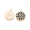 Golden Plated Brass Micro Pave Clear Cubic Zirconia Pendants, with Enamel and Jump Rings, Flat Round with Sun, Mixed Color, 22.5x20x2.5mm, Hole: 3.5mm