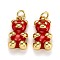 Real 18K Gold Plated Brass Pendants, with Enamel and Jump Rings, Long-Lasting Plated, Bear, Red, 17.5x9x5mm, Jump Ring: 5x1mm, 3mm Inner Diameter