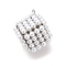 Rack Plating Brass with Plastic Pearl Pendants, Long-Lasting Plated, Lead Free & Cadmium Free, Cube Charms, Platinum, 27.5x22.5x24mm, Hole: 1.8mm