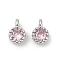 Brass Pave Cubic Zirconia Pendants, Single Stone Charms, Flat Round, Rack Plating, Long-Lasting Plated, Platinum, Pink, 6.5~7x4.5~5x3mm, Hole: 1mm