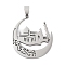 Non-Tarnish 201 Stainless Steel Pendants, Laser Cut, Islamic Mosque Crescent Moon Charm, Stainless Steel Color, 40x35x1.5mm, Hole: 9x5mm