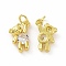 Brass Micro Pave Clear Cubic Zirconia Charms, Cadmium Free & Lead Free, with Jump Rings, Bear, Clear, 14x11x4mm, Hole: 4mm