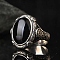 Oval Natural Dyed & Heated Black Agate Finger Rings, Alloy Wide Band Finger Rings for Men, US Size 11(20.6mm)