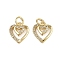 Brass Micro Pave Cubic Zirconia Pendants, Heart Charms, with Jump Ring, Real 16K Gold Plated, 12x10.5x2mm, Hole: 3.5mm
