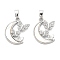 Brass Micro Pave Cubic Zirconia Pendants, Cadmium Free & Nickel Free & Lead Free, with Shell, Moon with Butterfly Charms, Platinum, 18x13.5x2.5mm, Hole: 5x2.5mm
