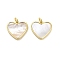 Brass Pave Shell Pendants, Heart Charms with Jump Ring, Real 18K Gold Plated, 15x16.5x2.5mm, Hole: 3.5mm