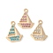 Alloy Rhinestone Pendants, Rack Plating, Cadmium Free & Nickel Free & Lead Free, Golden, Boat, Mixed Color, 18.5x14.5x2.5mm, Hole: 1.8mm