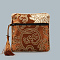 Chinese Style Square Cloth Zipper Pouches, with Random Color Tassels and Auspicious Clouds Pattern, Saddle Brown, 12~13x12~13cm