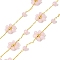 Brass Flower Link Chains, with Glass, Rack Plating, Long-Lasting Plated, Lead Free & Cadmium Free, Unwelded, with Spool, Real 18K Gold Plated, Pink, 2.8x0.9x0.3mm