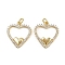 Brass Micro Pave Clear Cubic Zirconia Pendants, Heart, with Jump Ring, Real 16K Gold Plated, 21.5x19x2mm, Hole: 3.4mm