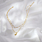 Stainless Steel Pave Clear Cubic Zirconia Star Pendant Double Layer Necklaces for Women's Daily Wear, Real 18K Gold Plated, 16.54 inch(42cm)
