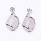 Natural Rose Quartz Pendants, with Brass Findings, Horse Eye, Platinum, 38x17x7mm, Hole: 3x4mm