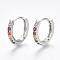 Brass Micro Pave Cubic Zirconia Huggie Hoop Earrings, Ring, Real Platinum Plated, 2.5x14mm, Pin: 1mm