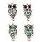 Alloy Jet Rhinestone Connector Charms, Owl Links, with Synthetic Turquoise Beads, Antique Silver, Nickel, Mixed Color, 24x11x4mm, Hole: 1.8mm