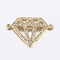 Brass Micro Pave Cubic Zirconia Links, Clear, Diamond, Real 18K Gold Plated, 14x20x1.5mm, Hole: 1mm