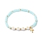Glass Beads Stretch Bracelets, with Acrylic & Brass Beads, 304 Stainless Steel Cross Charms, Word Love, Light Sky Blue, Inner Diameter: 2-1/4 inch(5.7cm)