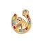 304 Stainless Steel Enamel Pendants, Horseshoe with Horse Charms, Real 18K Gold Plated, Colorful, 16x13x3mm, Hole: 2mm