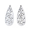 Non-Tarnish 201 Stainless Steel Pendants, Laser Cut, Teardrop, Stainless Steel Color, 34x12x1mm, Hole: 1.4mm