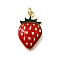 Brass Enamel Pendants, with Jump Ring, Cadmium Free & Lead Free, Real 18K Gold Plated, Strawberry, 24x15x5mm, Hole: 3mm