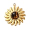 Natural Tiger Eye Sun Pendants, Golden Plated 304 Stainless Steel Sun Charms, 19.5x17x4.5mm, Hole: 1.6mm