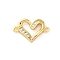 Brass Micro Pave Cubic Zirconia Connector Charms, Cadmium Free & Lead Free, Heart, Real 16K Gold Plated, Clear, 12x18x2.5mm, Hole: 1.4mm