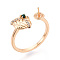 Gift Box Shape Brass Micro Pave Clear Cubic Zirconia & Glass Cuff Ring Settings, for Half Drilled Beads, Cadmium Free & Nickel Free & Lead Free, Real 18K Gold Plated, Pin: 0.8mm, 9.1mm, Inner Diameter: 17~17.5mm
