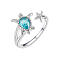 Brass Micro Pave Cubic Zirconia Sea Turtle & Starfish Cuff Ring, Solitaire Ring for Women, with Glass, Platinum, 12mm, US Size 16(24.6mm)