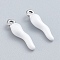 304 Stainless Steel Pendants, Enamelled Sequins, Horn of Plenty/Italian Horn Cornicello Charms, Stainless Steel Color, White, 17.5x4.5x3.5mm, Hole: 1mm
