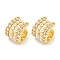 Brass Micro Pave Clear Cubic Zirconia Cuff Earrings, with ABC Imitation Pearl Beads for Women, Real 18K Gold Plated, 15x12.5mm