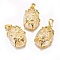 Natural Quartz Crystal Pendants, Rock Crystal Pendants, with Golden Tone Brass Findings, Oval with Flower, 32x20x9mm, Hole: 5x8mm