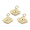 Brass Micro Pave Cubic Zirconia Pendants, with Jump Rings, Diamond with Evil Eye, Real 18K Gold Plated, Lavender Blush, 13x15x2mm, Hole: 3.6mm