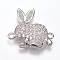 Brass Micro Pave Cubic Zirconia Bunny Links connectors, with Synthetic Opal, Rabbit Findings, Platinum, Champagne Yellow, 15x16.5x2.5mm, Hole: 1.2mm