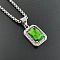 Fashionable 304 Stainless Steel Rhinestone Pendant Necklaces, Rectangle, Peridot