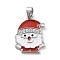 Christmas Theme Brass Micro Pave Cubic Zirconia Pendants, Cadmium Free & Nickel Free & Lead Free, with Enamel, Platinum, Santa Claus, 19.5x15x2mm, Hole: 5x3mm