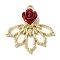 Opaque Resin Rose Pendants, Flower Charms with Golden Plated Alloy Findings, FireBrick, 30x29x6mm, Hole: 2mm